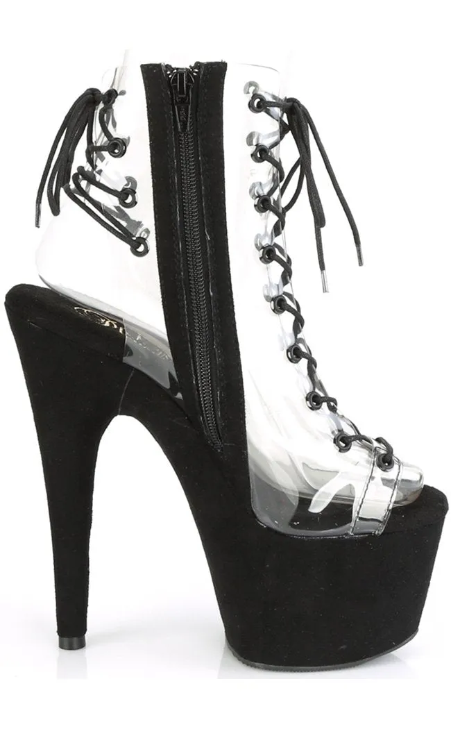 ADORE-700-30FS Black & Clear Faux Suede Platform Heels