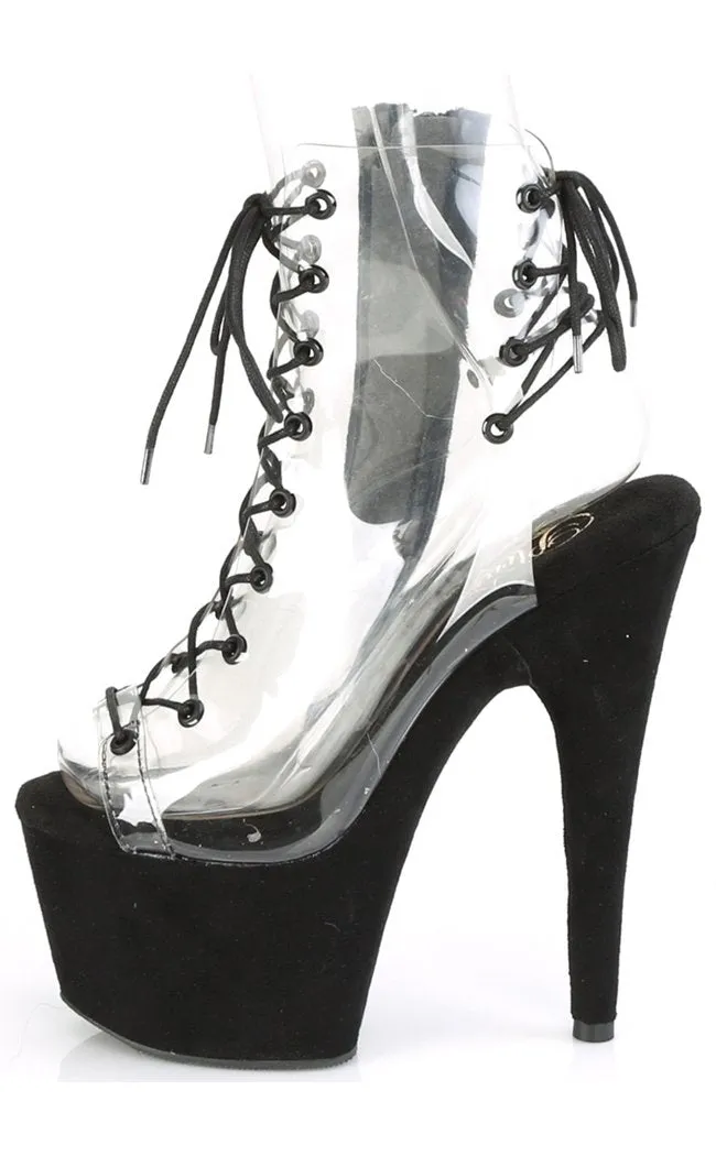 ADORE-700-30FS Black & Clear Faux Suede Platform Heels