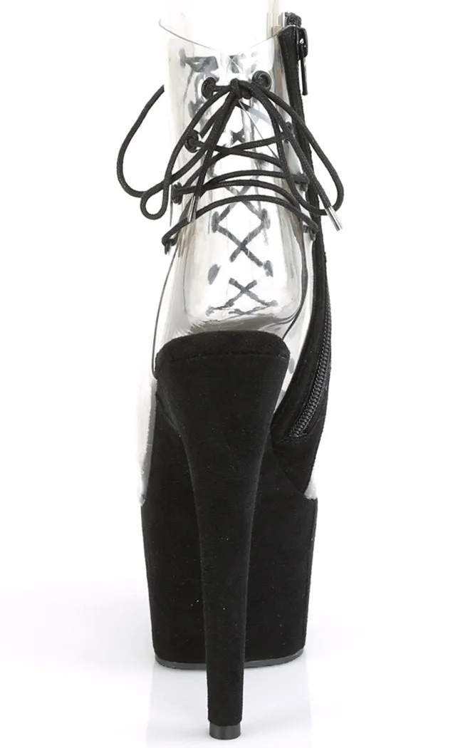 ADORE-700-30FS Black & Clear Faux Suede Platform Heels