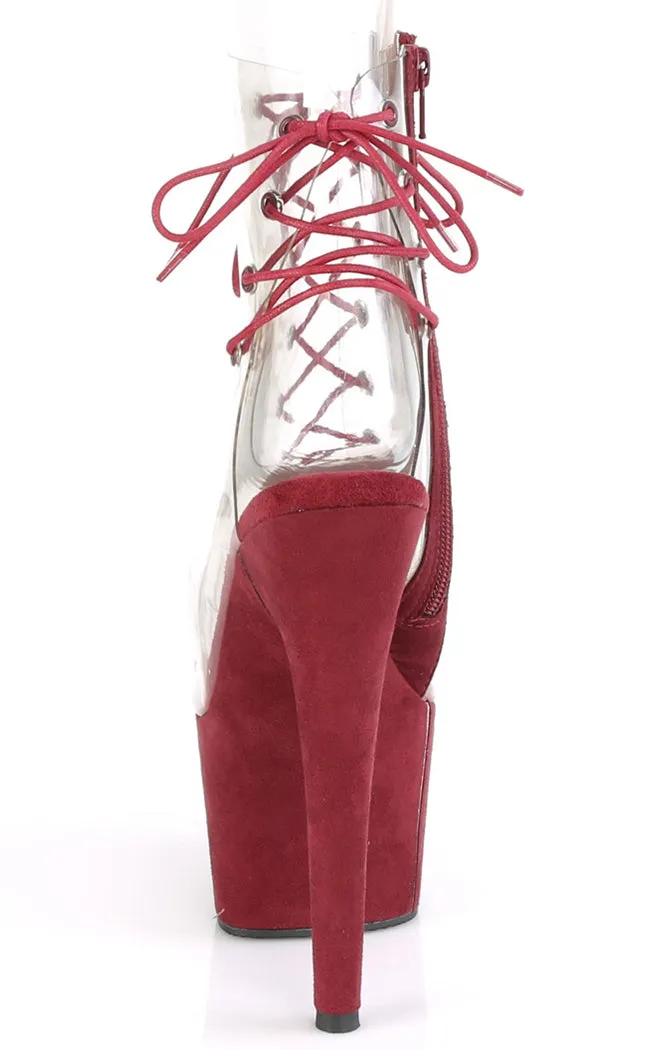 ADORE-700-30FS Burgundy & Clear Faux Suede Platform Heels