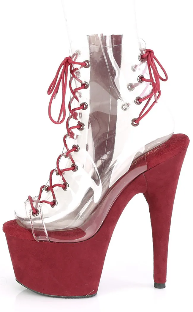 ADORE-700-30FS Burgundy & Clear Faux Suede Platform Heels