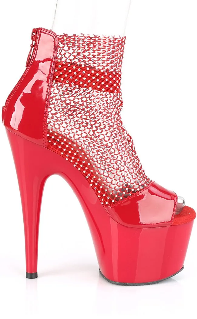 ADORE-765RM Red Patent Rhinestone Mesh Heels