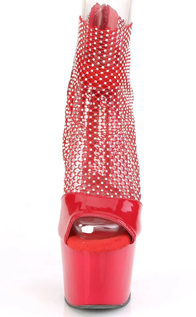 ADORE-765RM Red Patent Rhinestone Mesh Heels