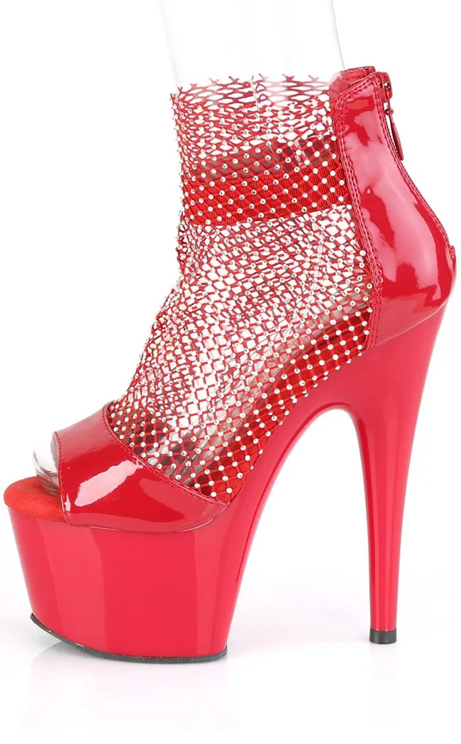 ADORE-765RM Red Patent Rhinestone Mesh Heels