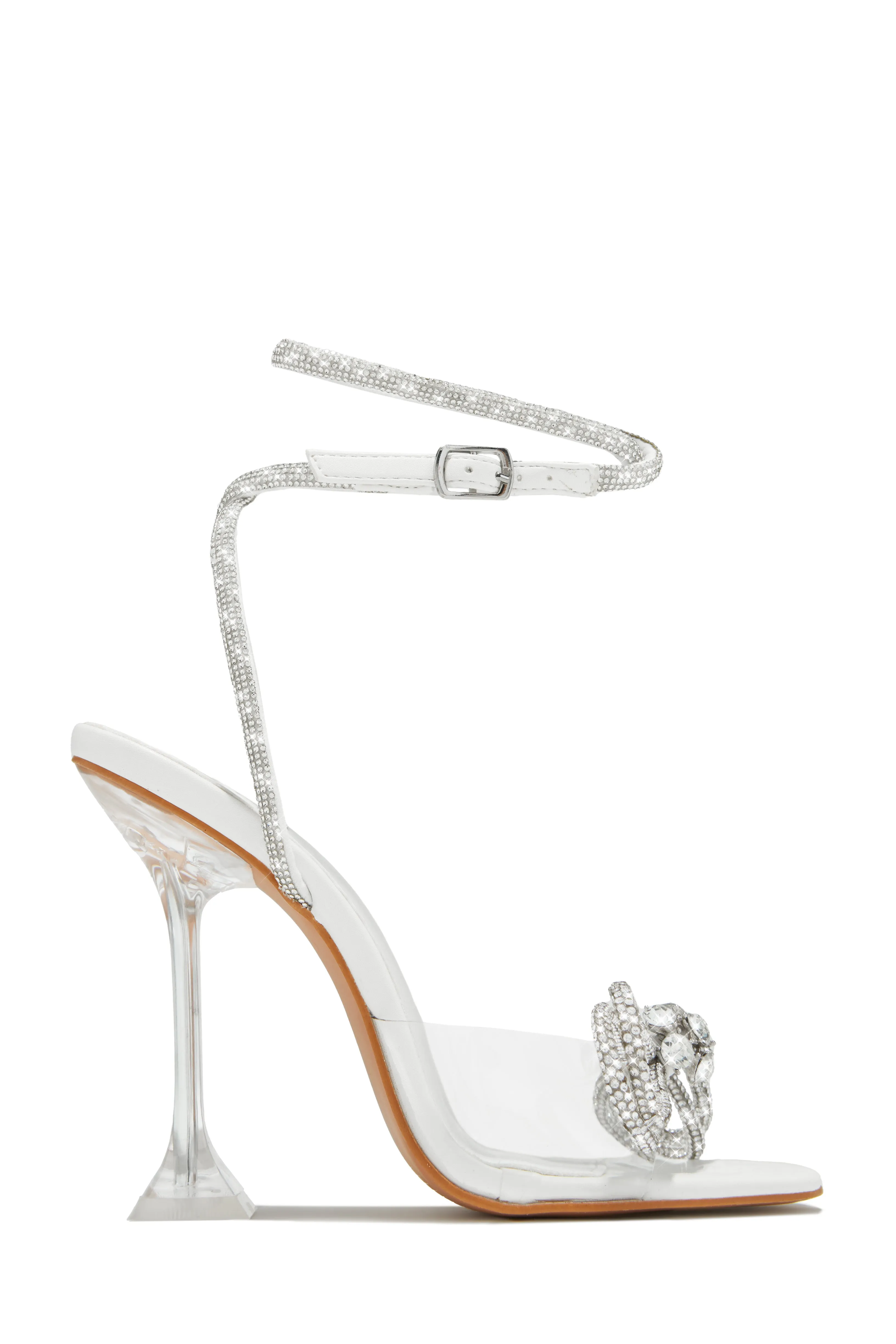 Amaria Embellished Bow Strap High Heels - White