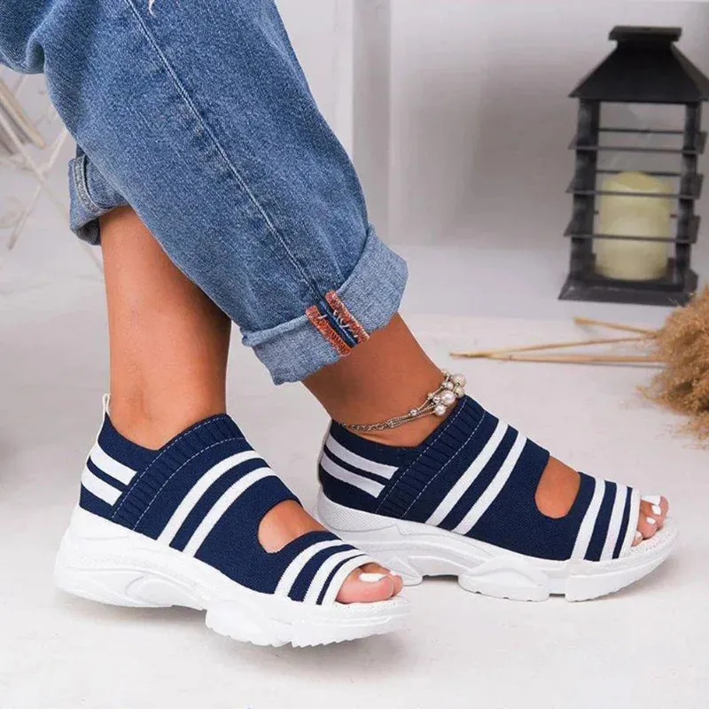 Amozae-Woman Knitted Sandals Summer Platform Comfortable Sandals  Sports Shoes  Female Slip on Peep Toe Ladies Sneakers