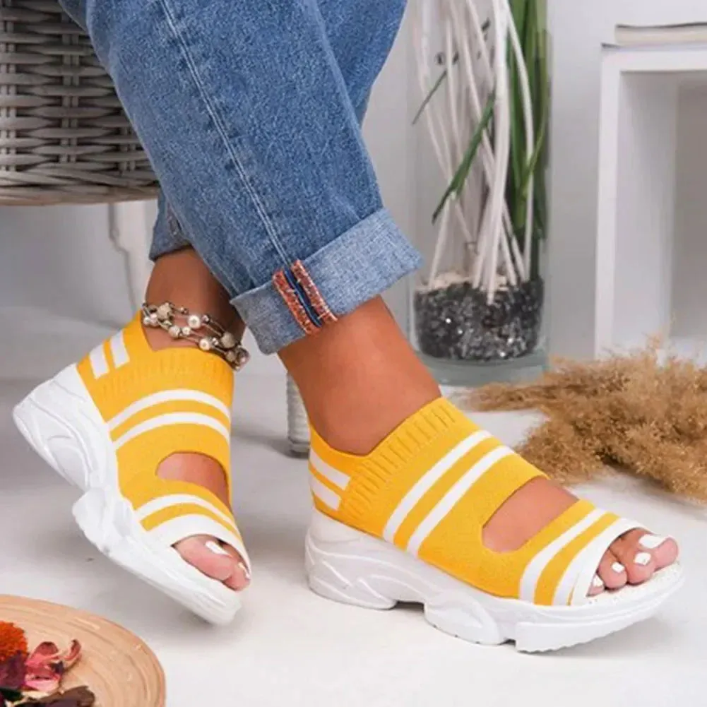 Amozae-Woman Knitted Sandals Summer Platform Comfortable Sandals  Sports Shoes  Female Slip on Peep Toe Ladies Sneakers