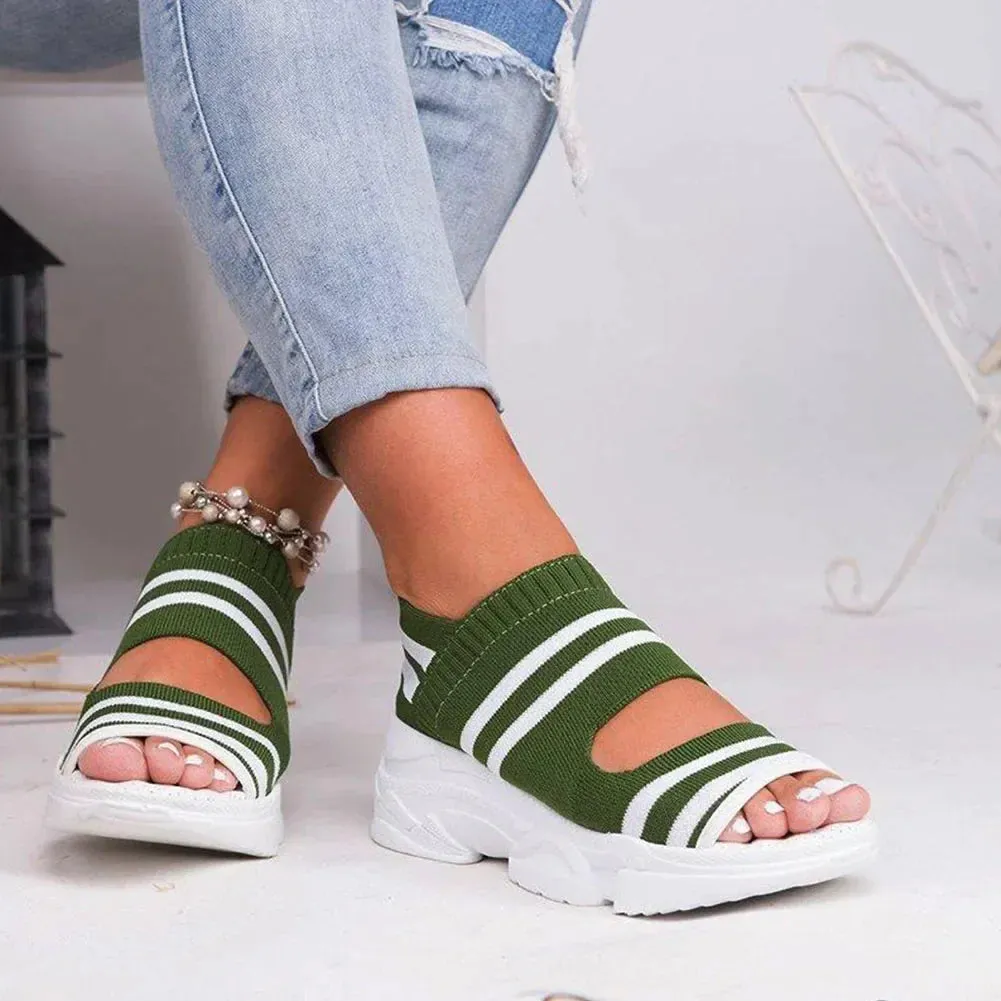 Amozae-Woman Knitted Sandals Summer Platform Comfortable Sandals  Sports Shoes  Female Slip on Peep Toe Ladies Sneakers