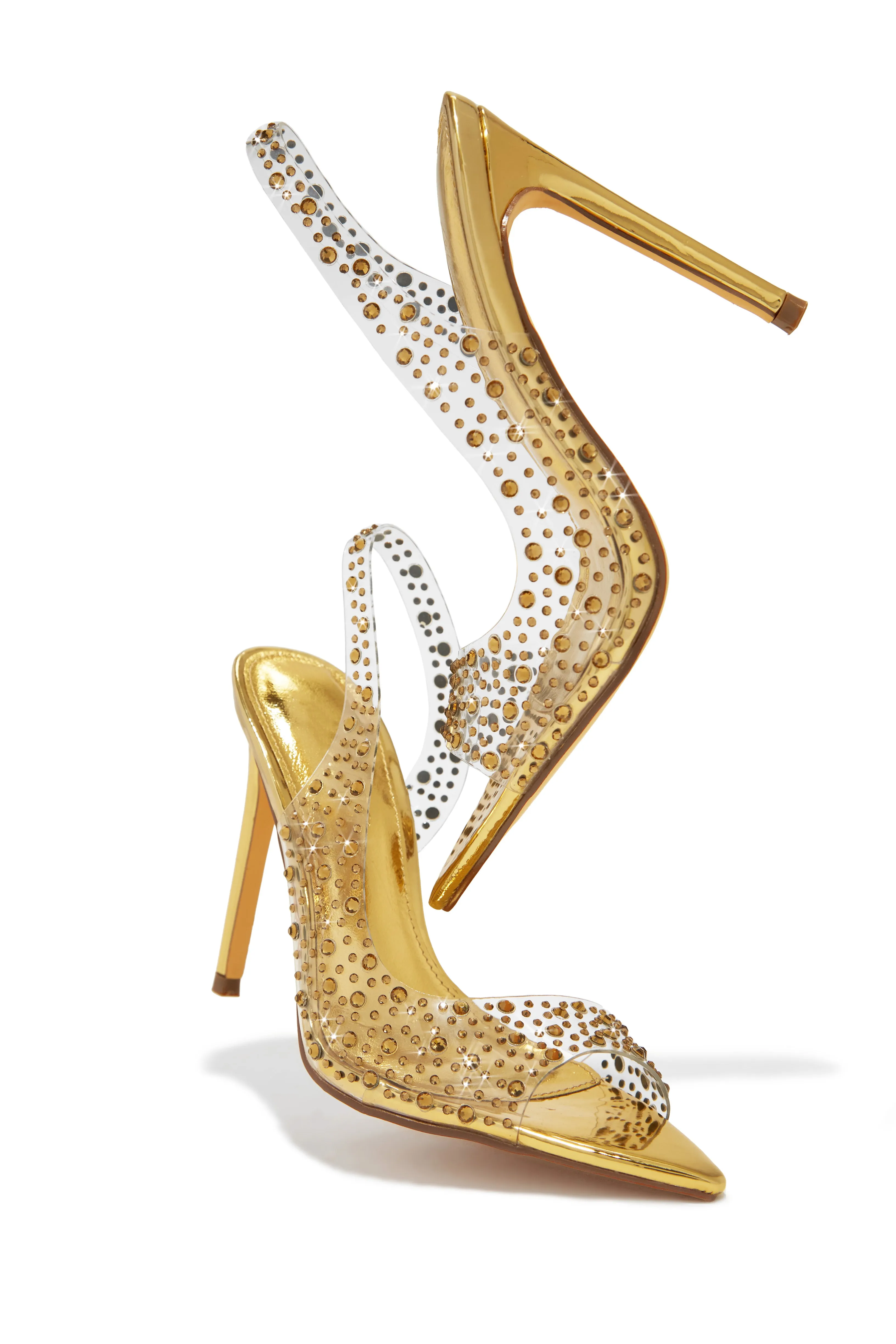 Analezi Embellished Peep Toe Heels - Gold