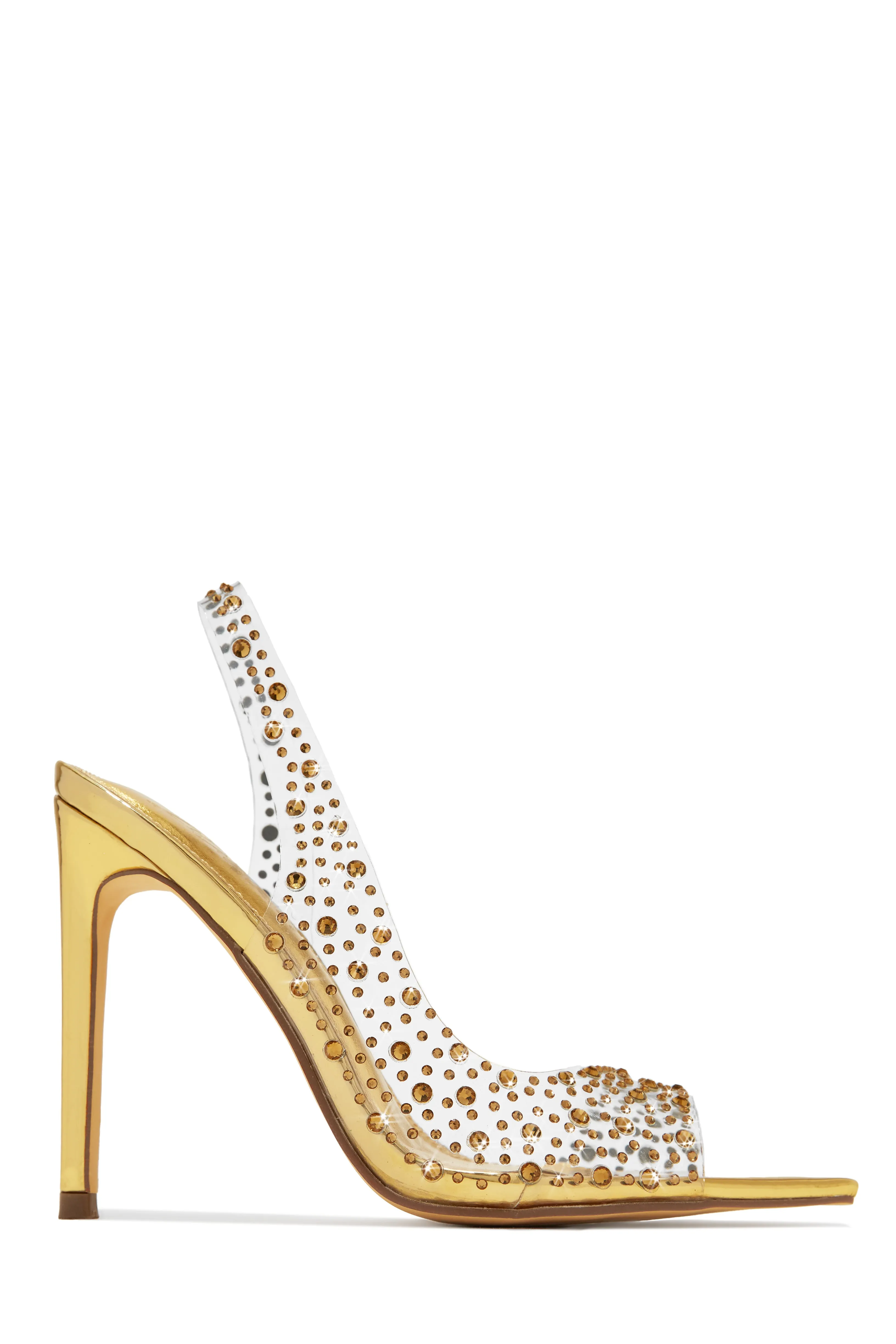 Analezi Embellished Peep Toe Heels - Gold