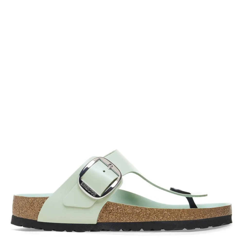 Birkenstock Women's Gizeh Big Buckle Natural Leather Patent in High-Shine Surf Green