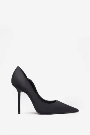 Blade | Black Satin Court Heels With Scallop Edge