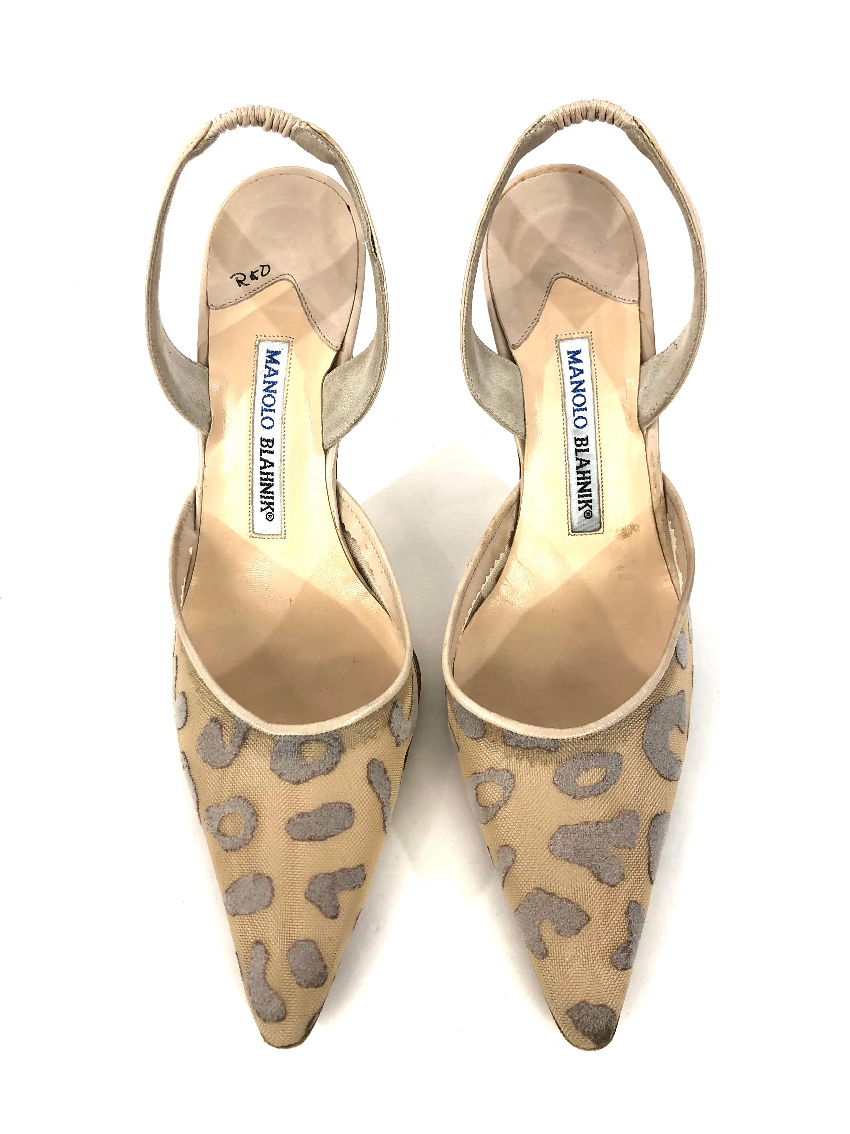 Blixaleo Nude Leopard Spotted Mesh Slingback Pumps | Size US 7.5 - IT 37.5