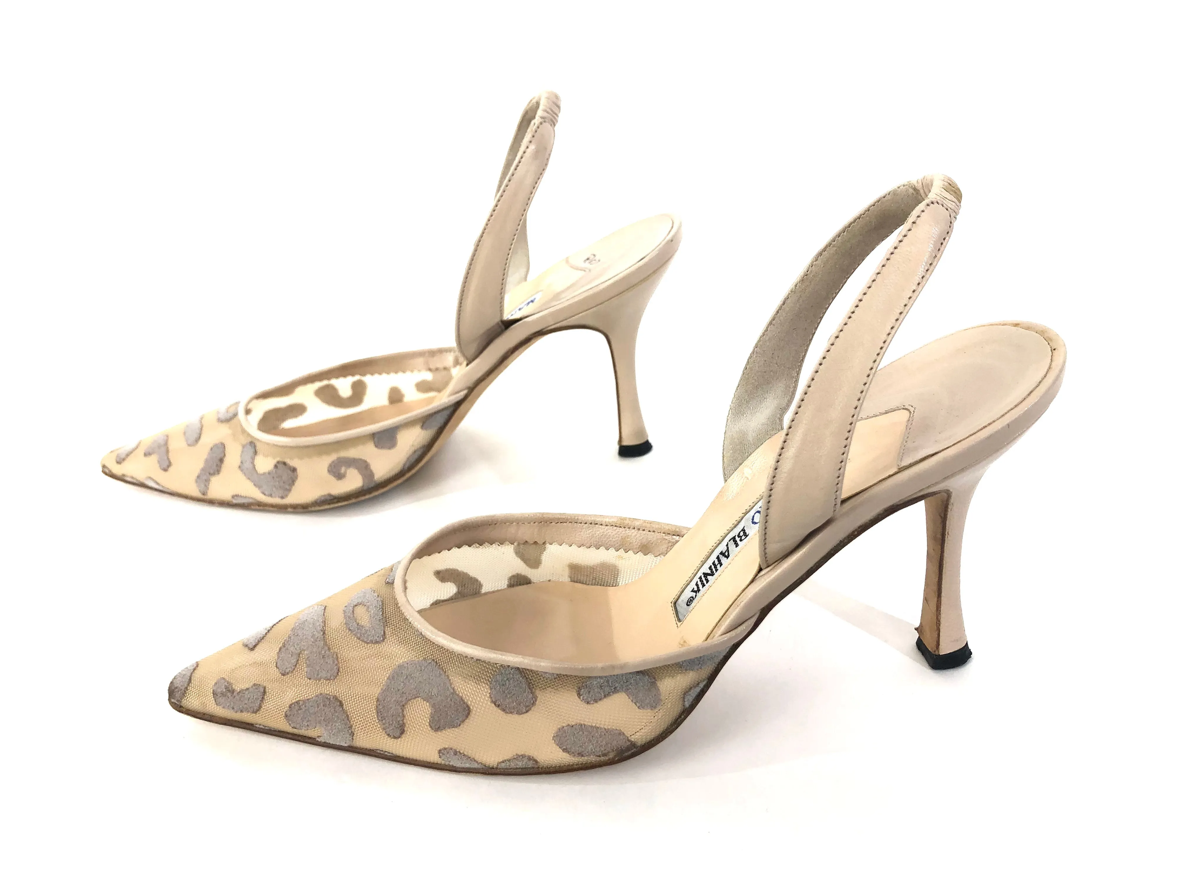 Blixaleo Nude Leopard Spotted Mesh Slingback Pumps | Size US 7.5 - IT 37.5