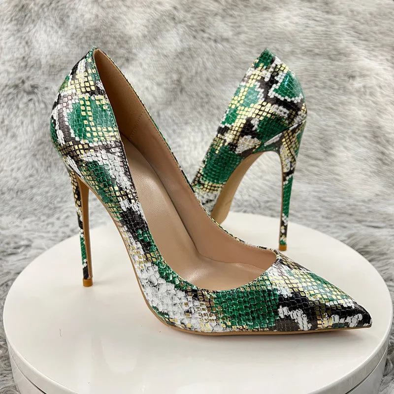 Chic Camo Snakeskin Pointed Toe Stiletto Pumps