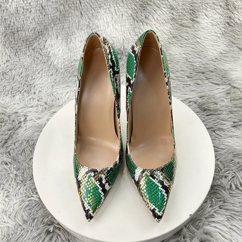 Chic Camo Snakeskin Pointed Toe Stiletto Pumps