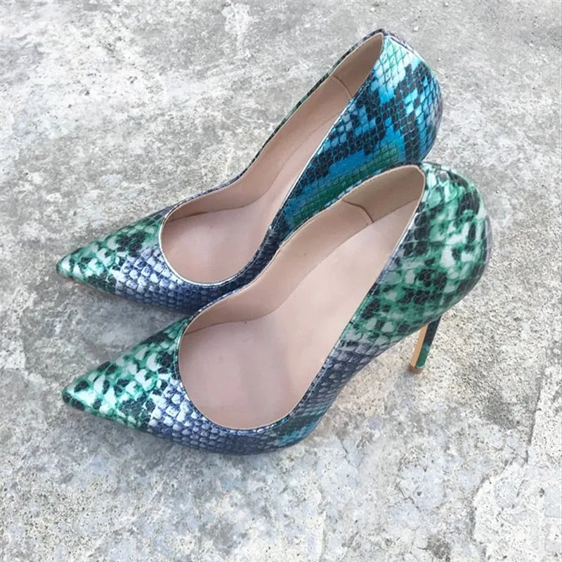 Chic Camo Snakeskin Pointed Toe Stiletto Pumps