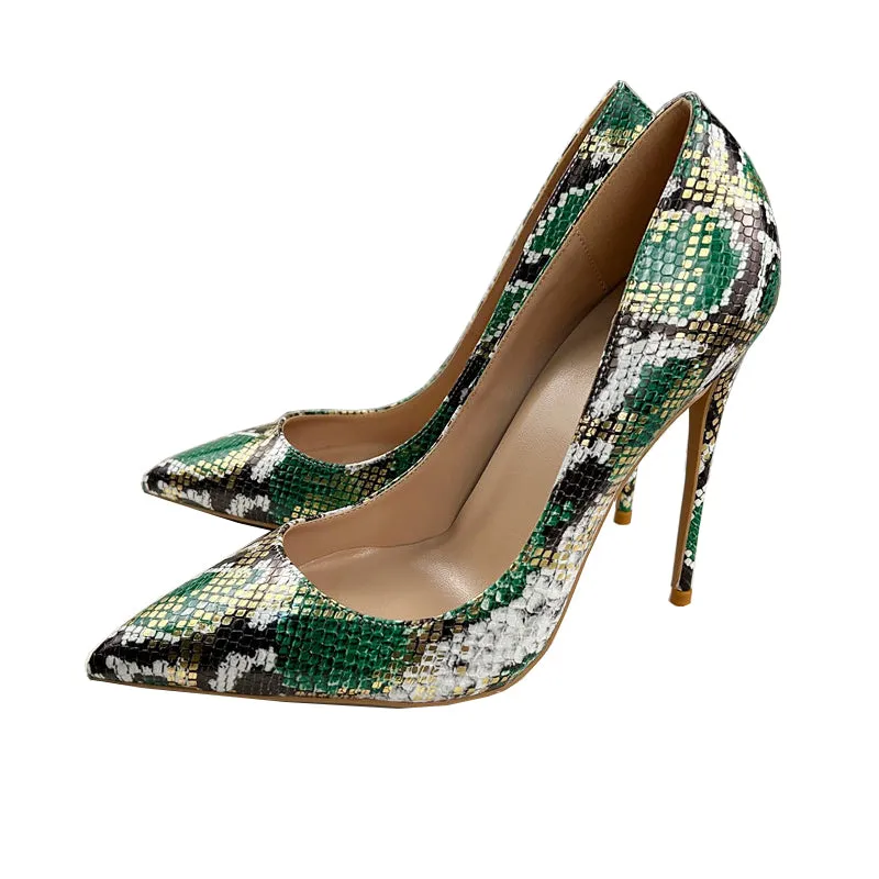 Chic Camo Snakeskin Pointed Toe Stiletto Pumps