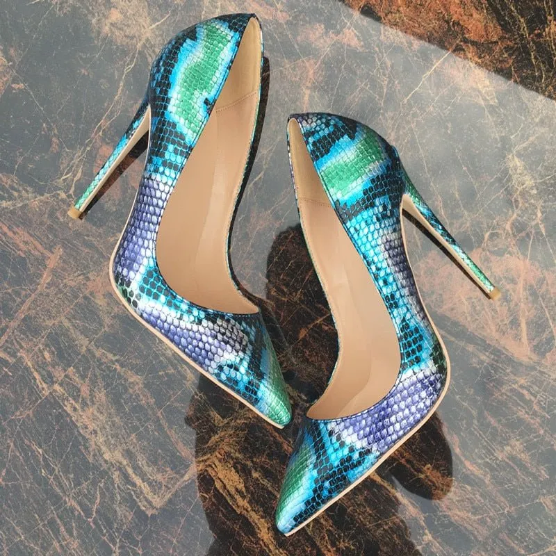 Chic Camo Snakeskin Pointed Toe Stiletto Pumps