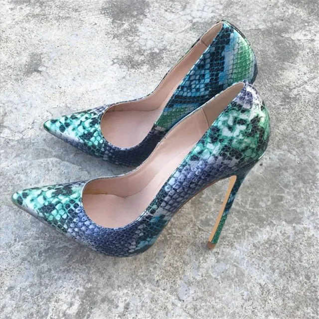 Chic Camo Snakeskin Pointed Toe Stiletto Pumps