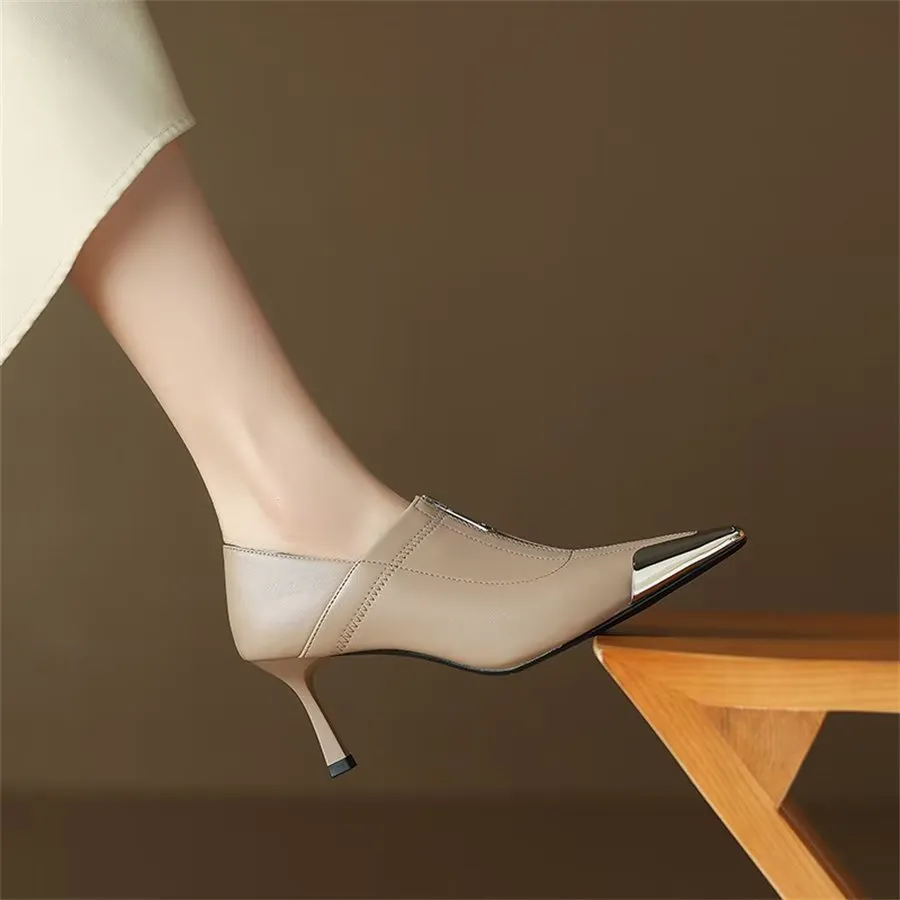 Elegant Cow Leather Pointed Toe Classic High Heel Pumps