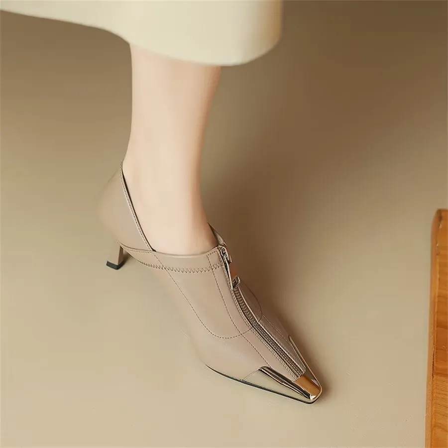 Elegant Cow Leather Pointed Toe Classic High Heel Pumps