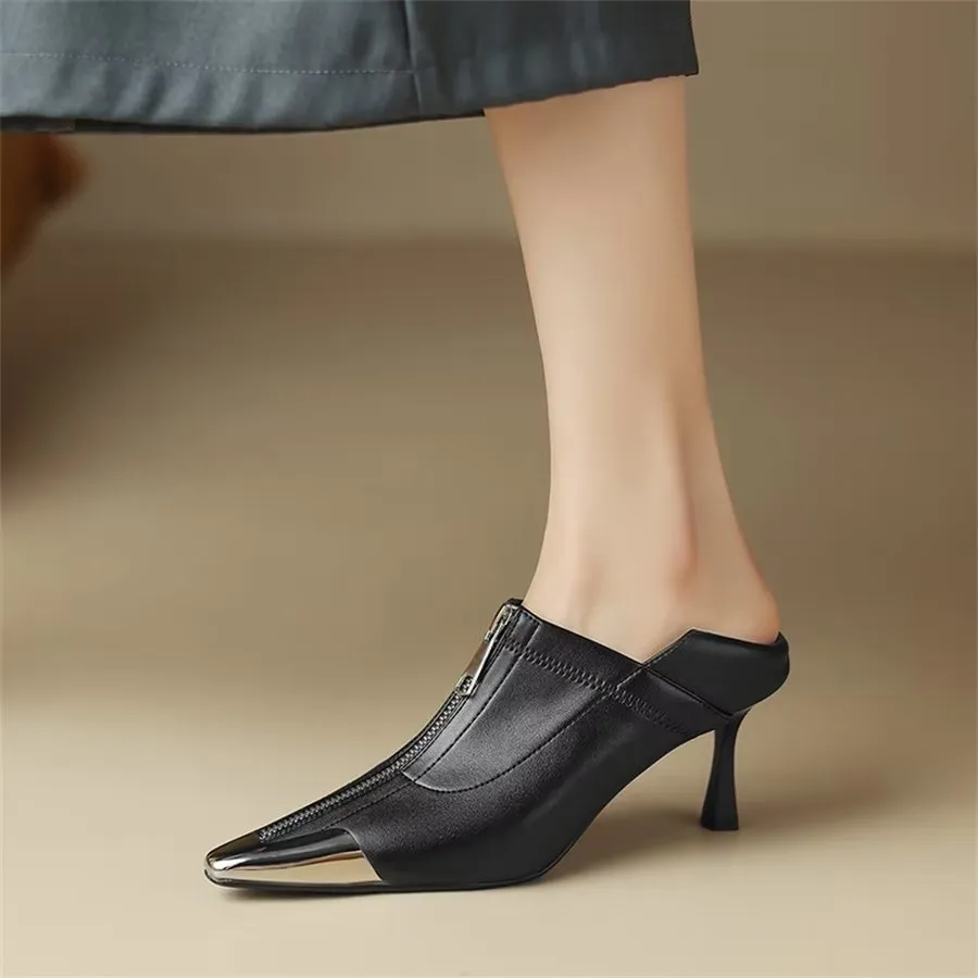 Elegant Cow Leather Pointed Toe Classic High Heel Pumps