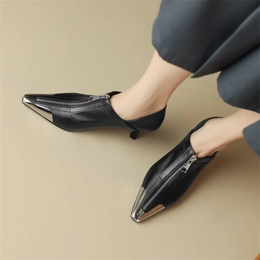 Elegant Cow Leather Pointed Toe Classic High Heel Pumps