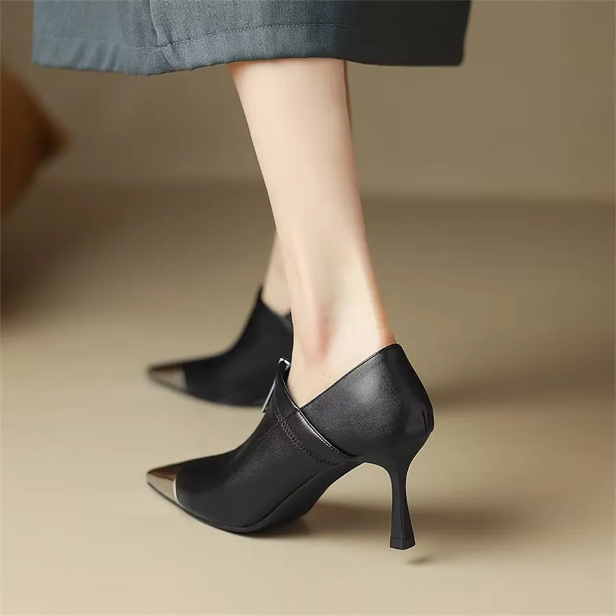 Elegant Cow Leather Pointed Toe Classic High Heel Pumps