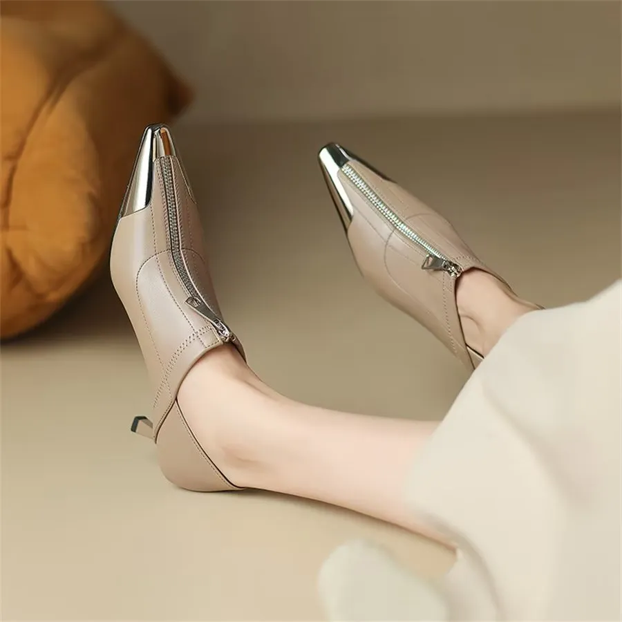 Elegant Cow Leather Pointed Toe Classic High Heel Pumps