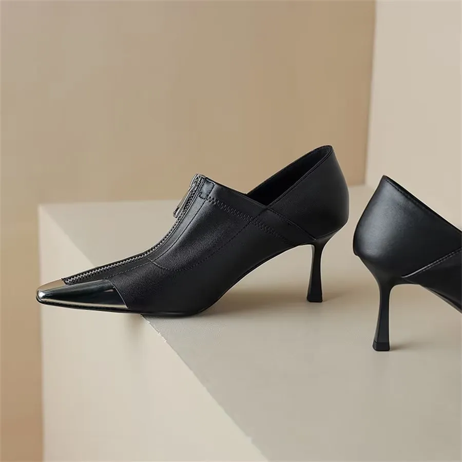 Elegant Cow Leather Pointed Toe Classic High Heel Pumps