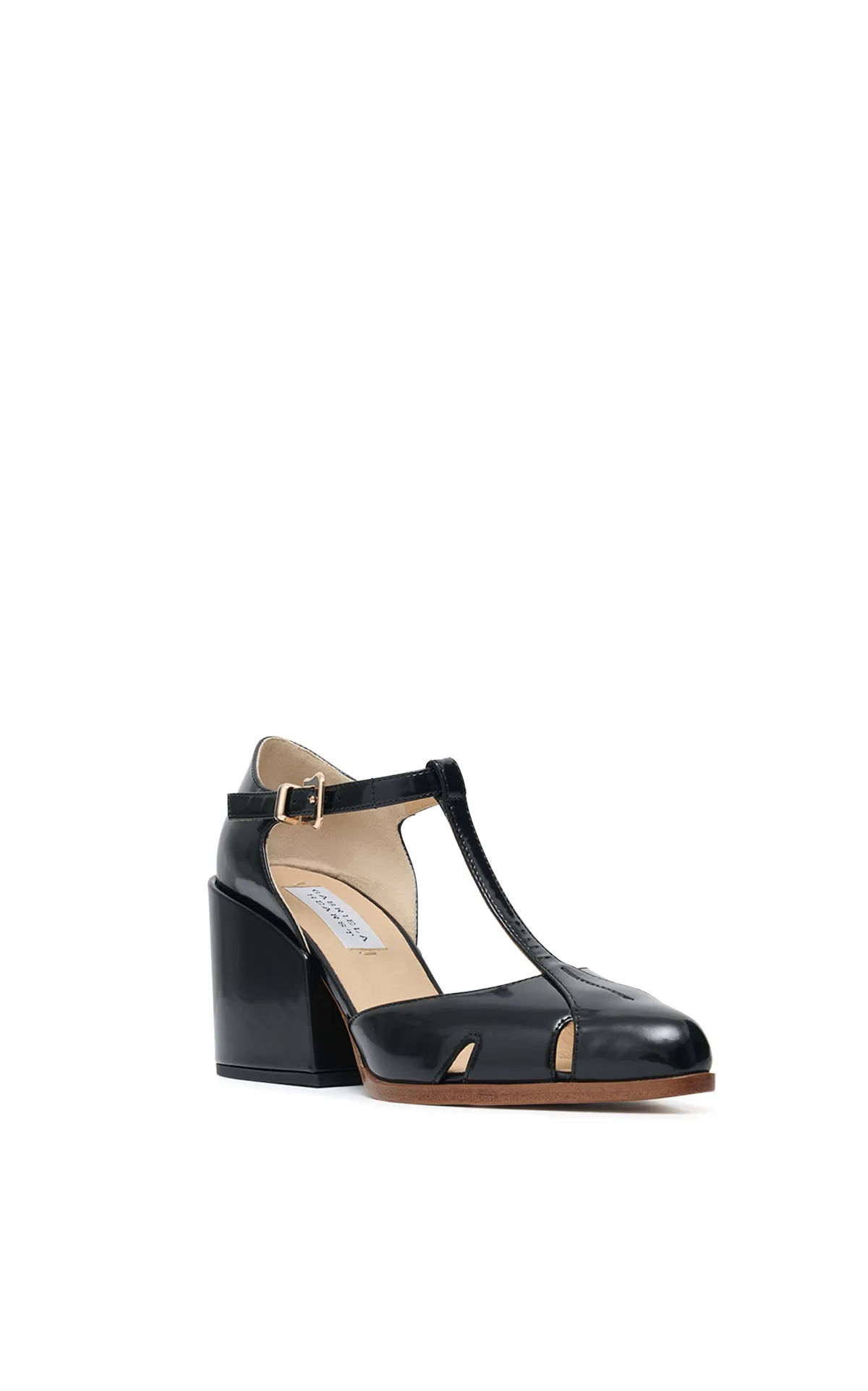 Evita T-Strap Heel in Black Leather