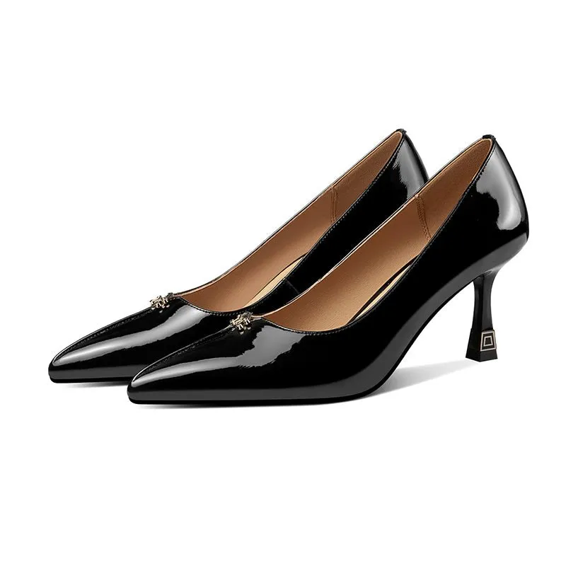 Exquisite Cow Leather Pointed Toe Thin Heels