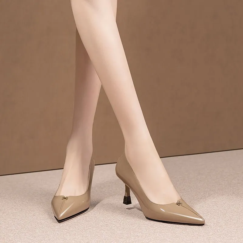 Exquisite Cow Leather Pointed Toe Thin Heels