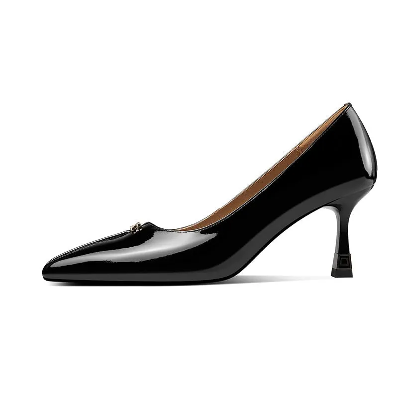 Exquisite Cow Leather Pointed Toe Thin Heels