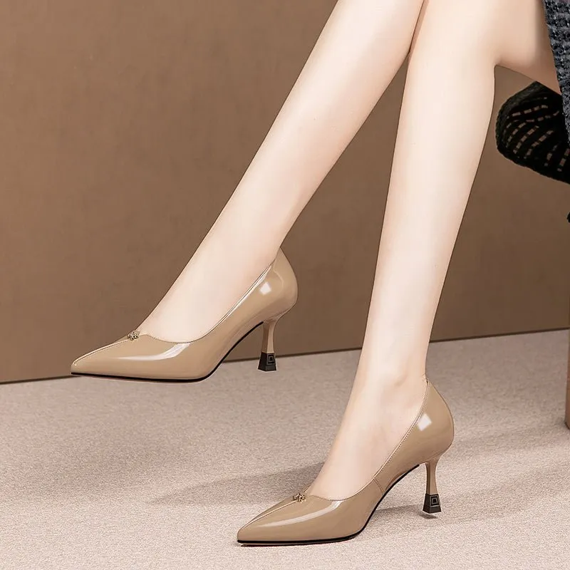 Exquisite Cow Leather Pointed Toe Thin Heels