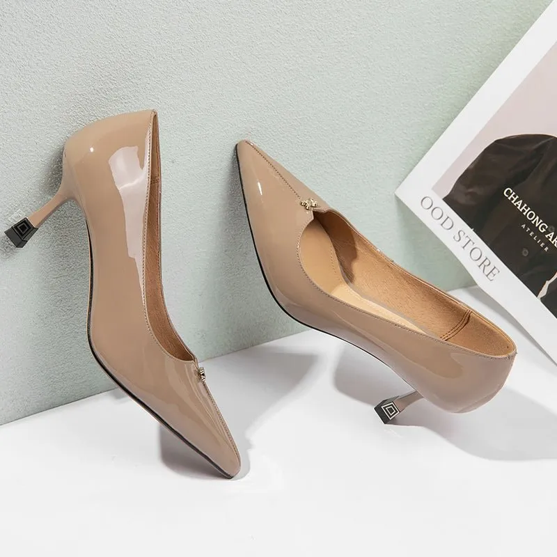 Exquisite Cow Leather Pointed Toe Thin Heels