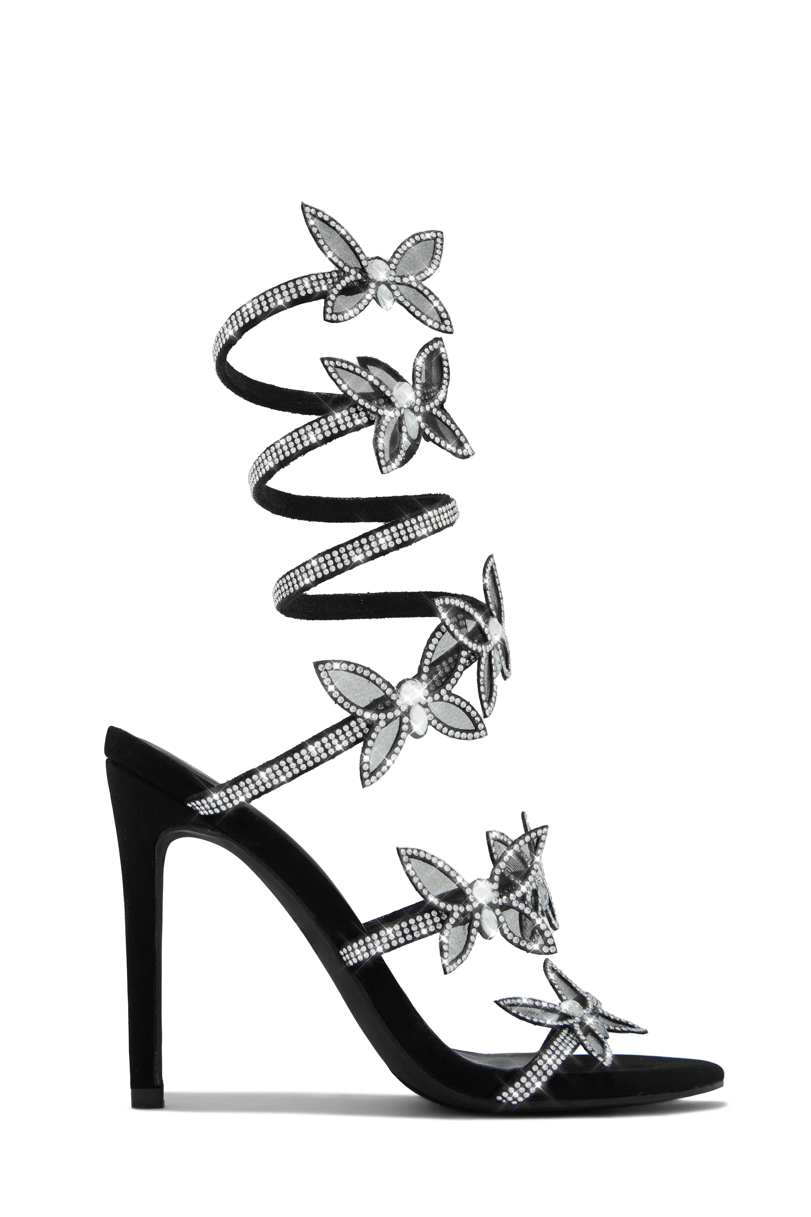 Fantasy Butterfly Embellished Coil Heels - Black