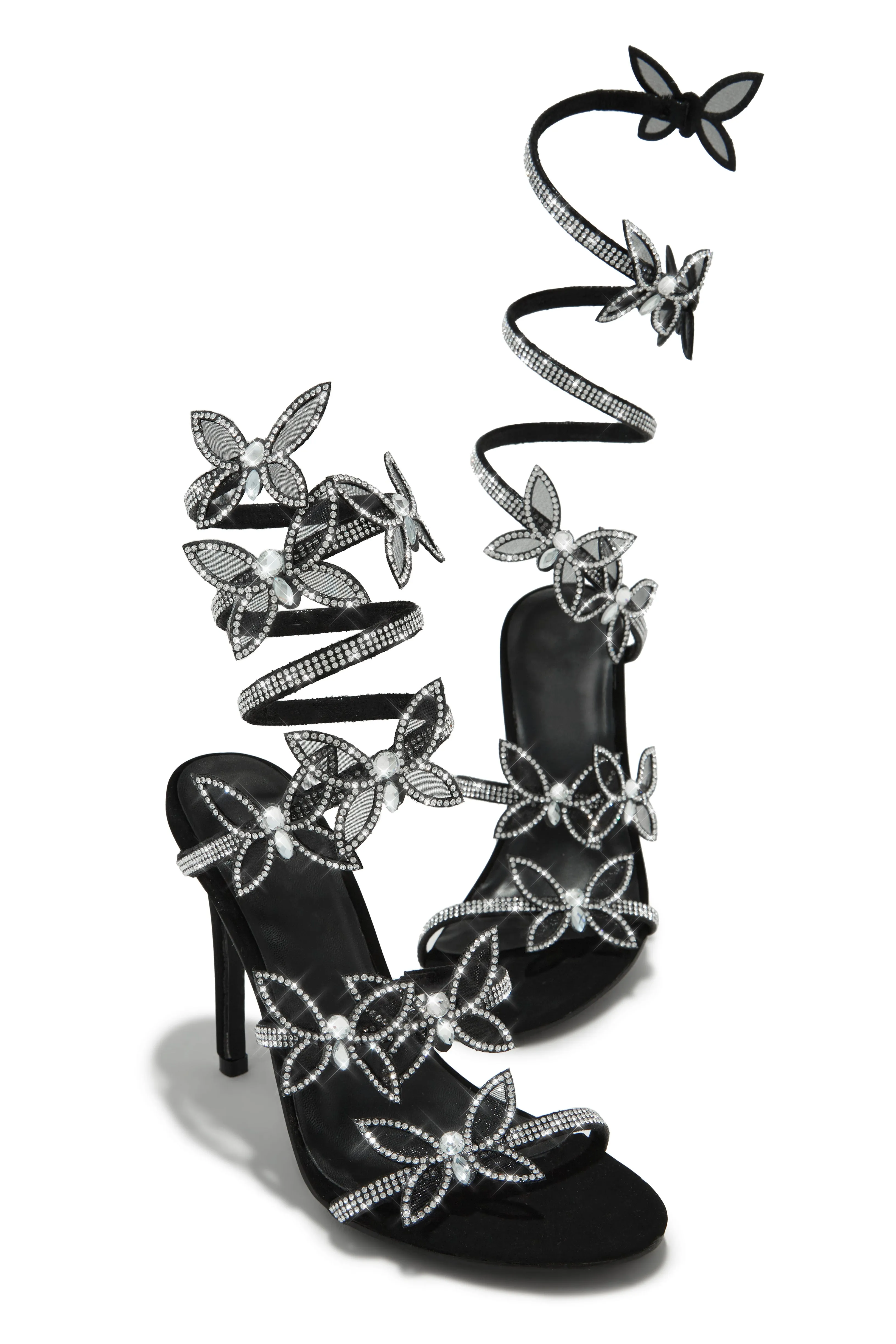 Fantasy Butterfly Embellished Coil Heels - Black