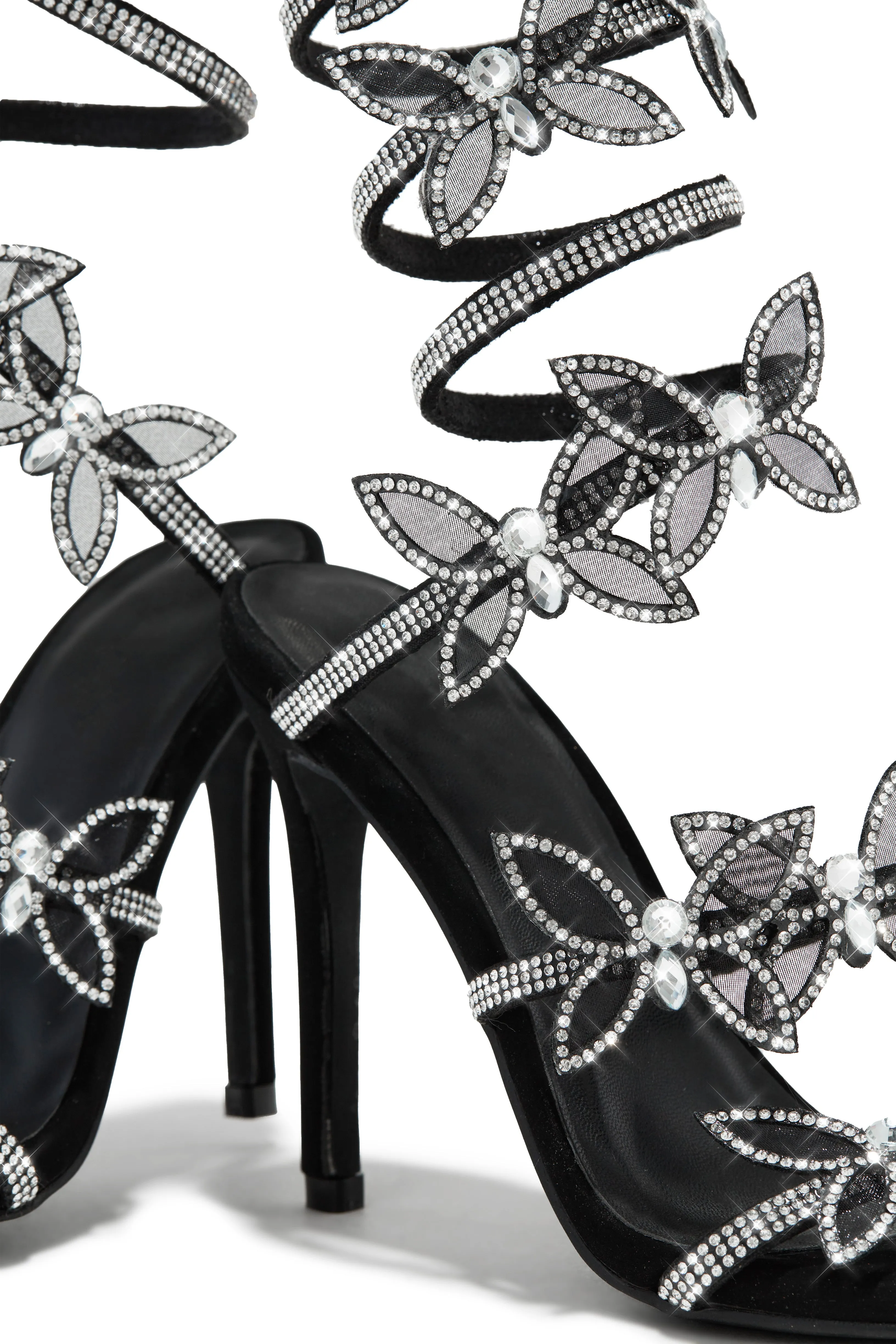 Fantasy Butterfly Embellished Coil Heels - Black