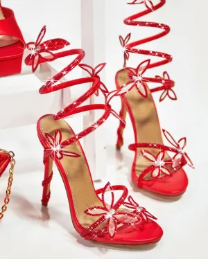 Fantasy Embellished Around The Ankle Coil Heels - Red