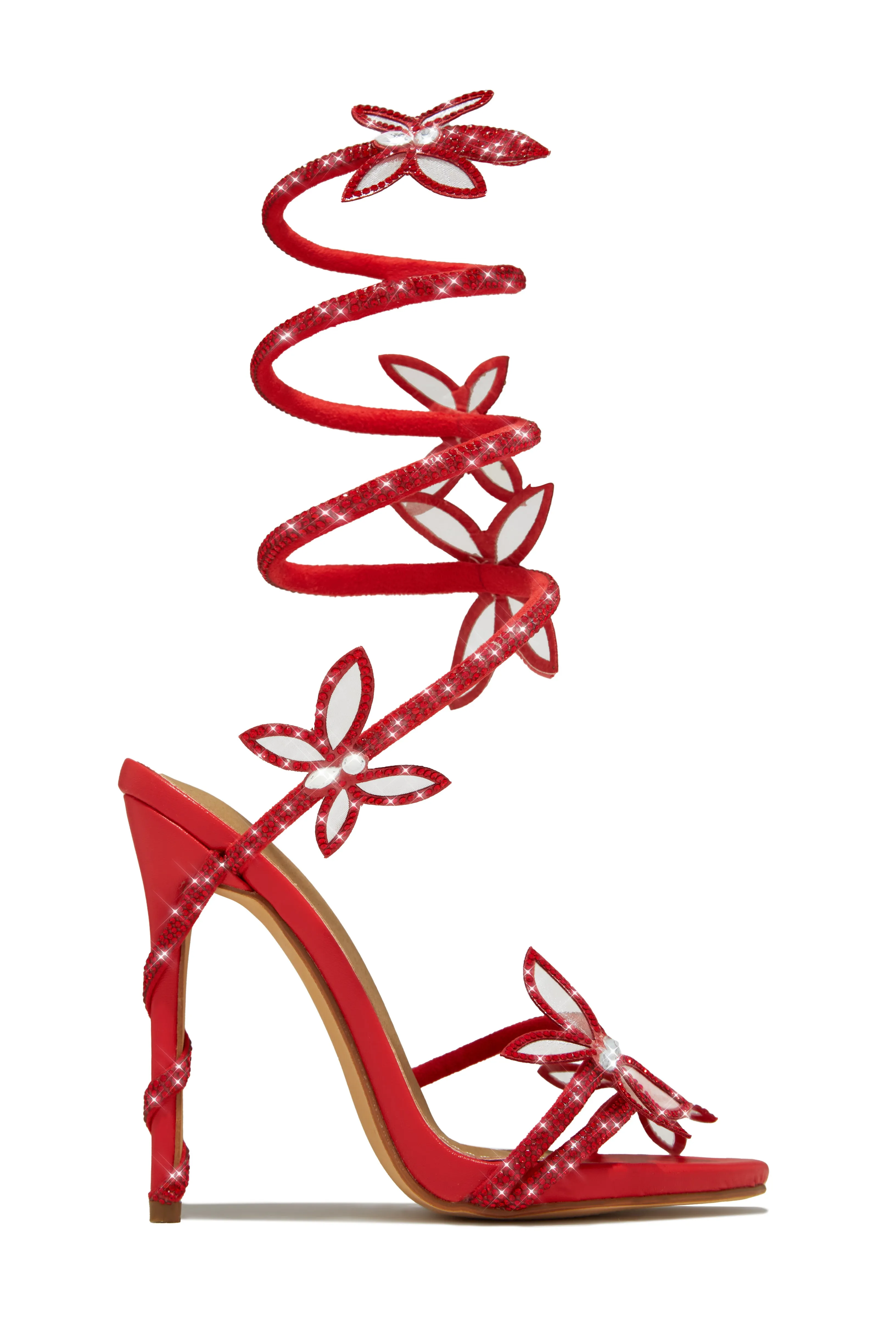 Fantasy Embellished Around The Ankle Coil Heels - Red