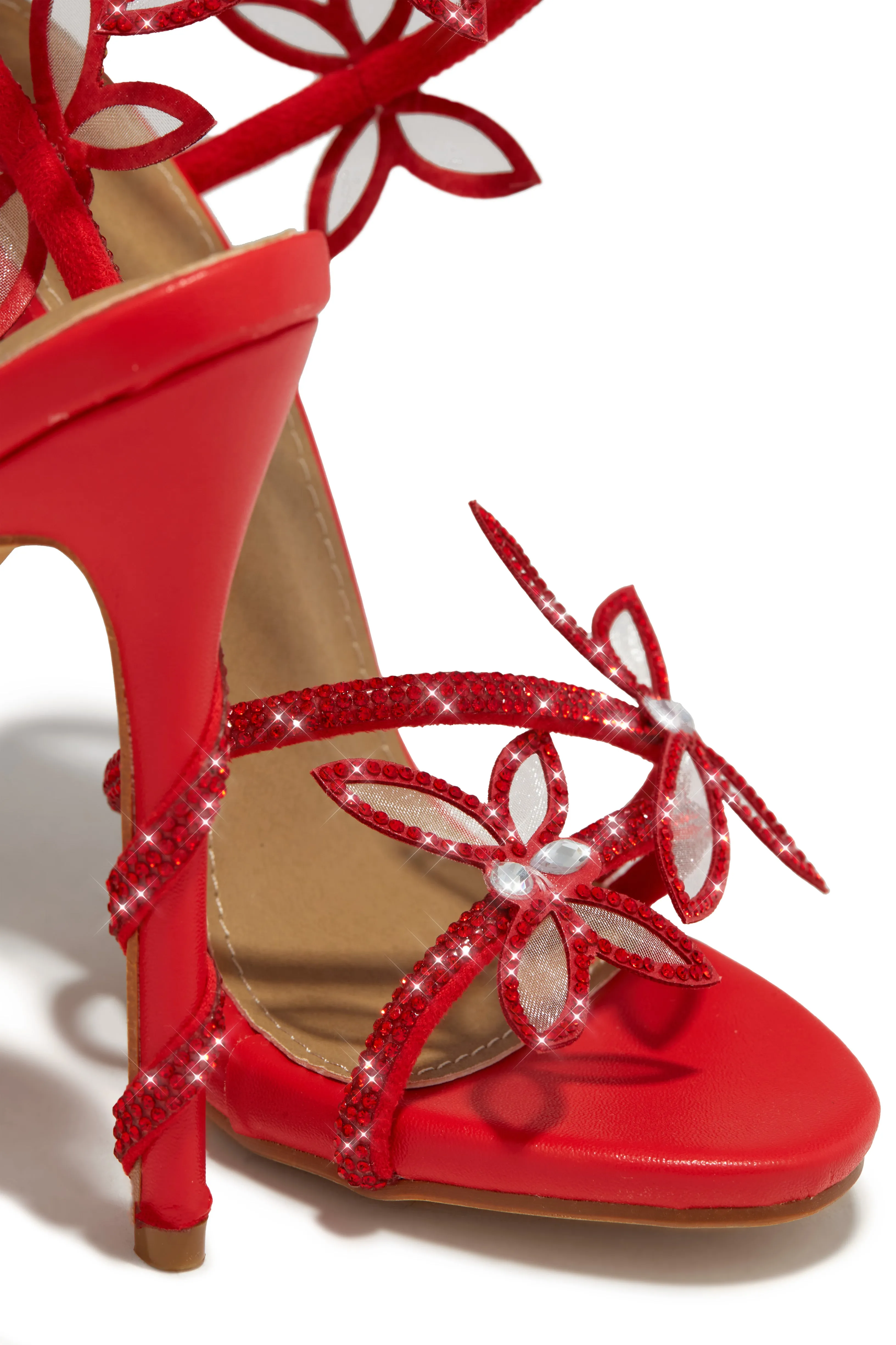 Fantasy Embellished Around The Ankle Coil Heels - Red