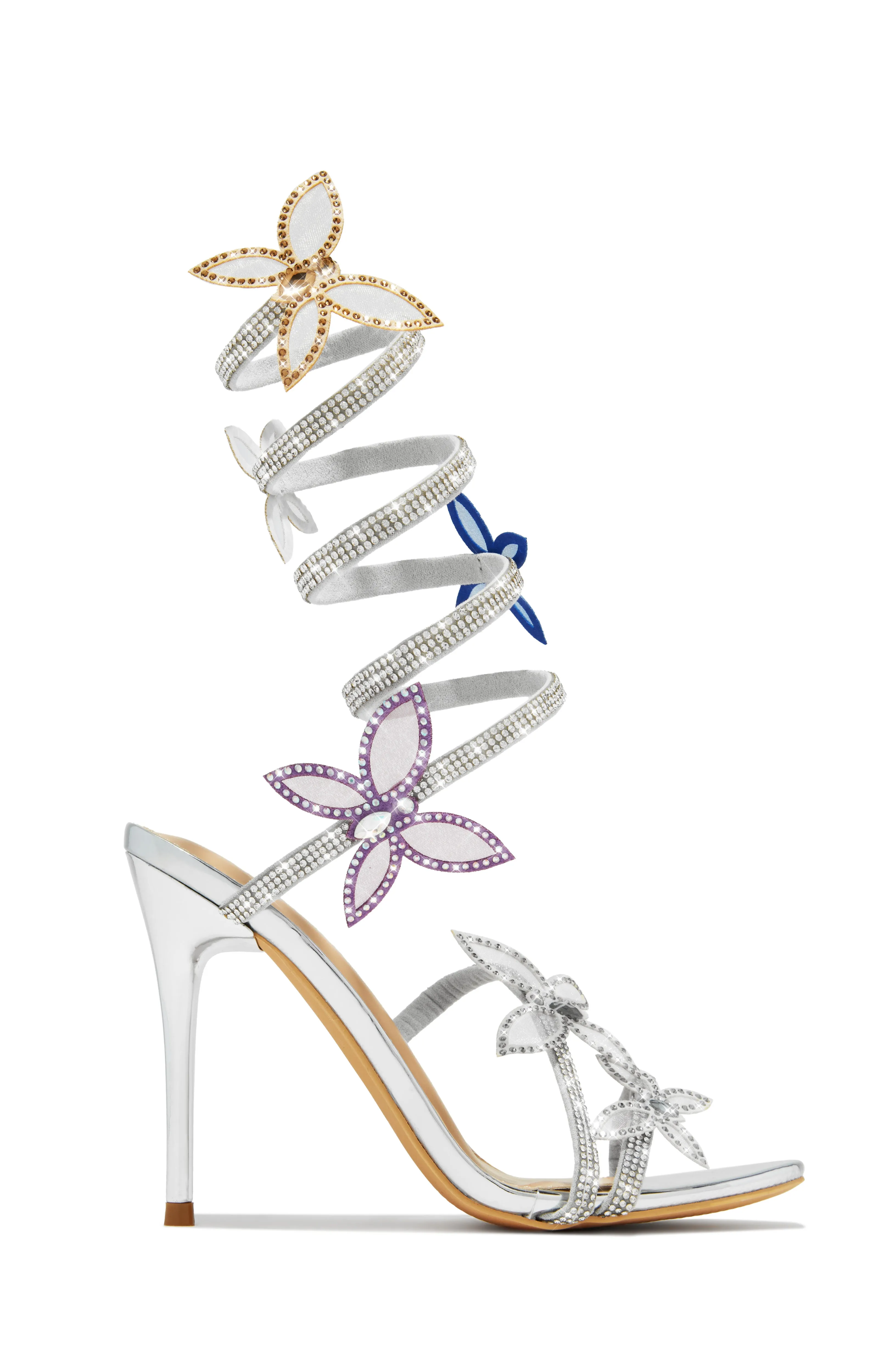 Fantasy Multi Color Around The Ankle Coil Heels - Silver