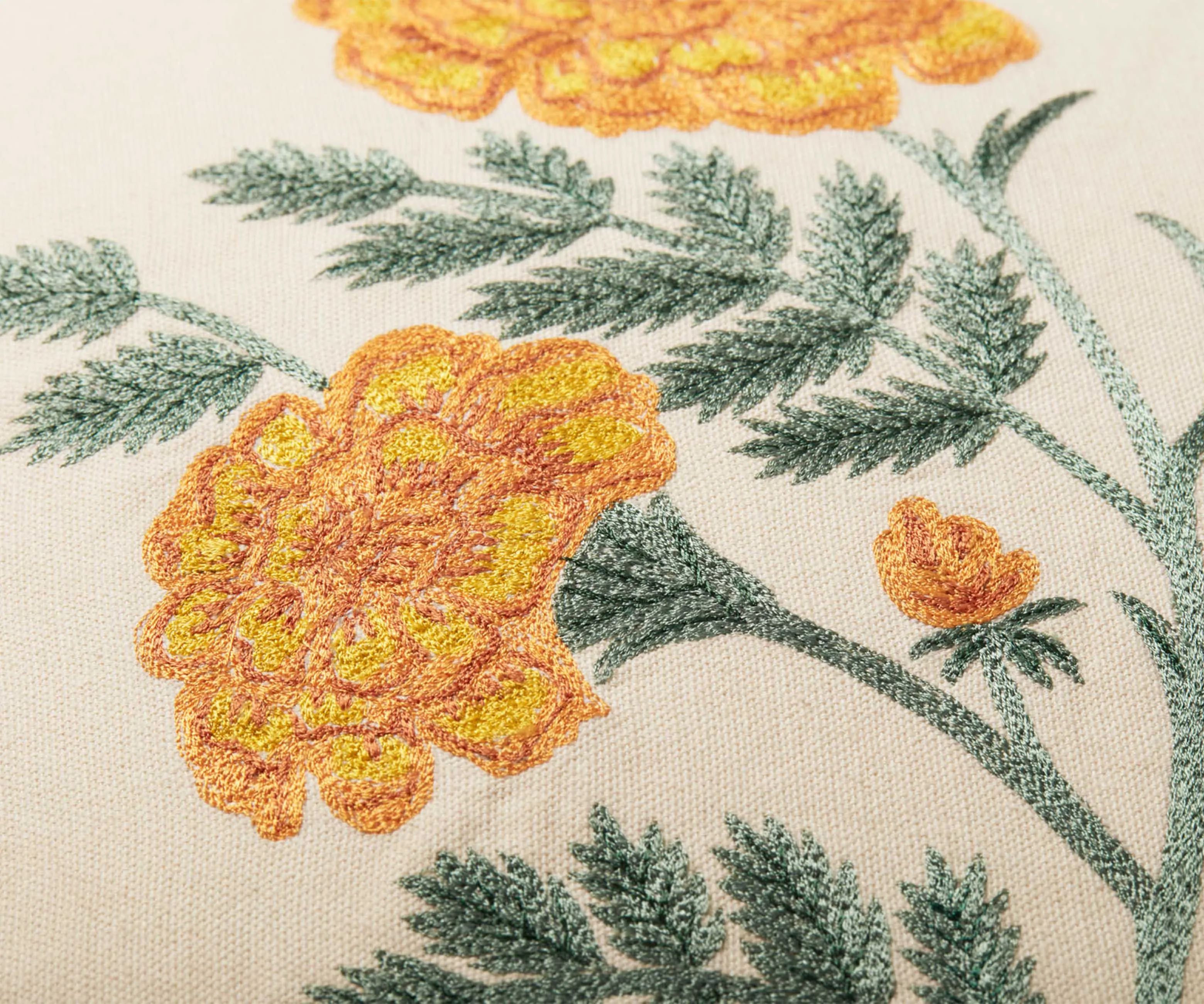 French Marigold Embroidered Pillow - Natural