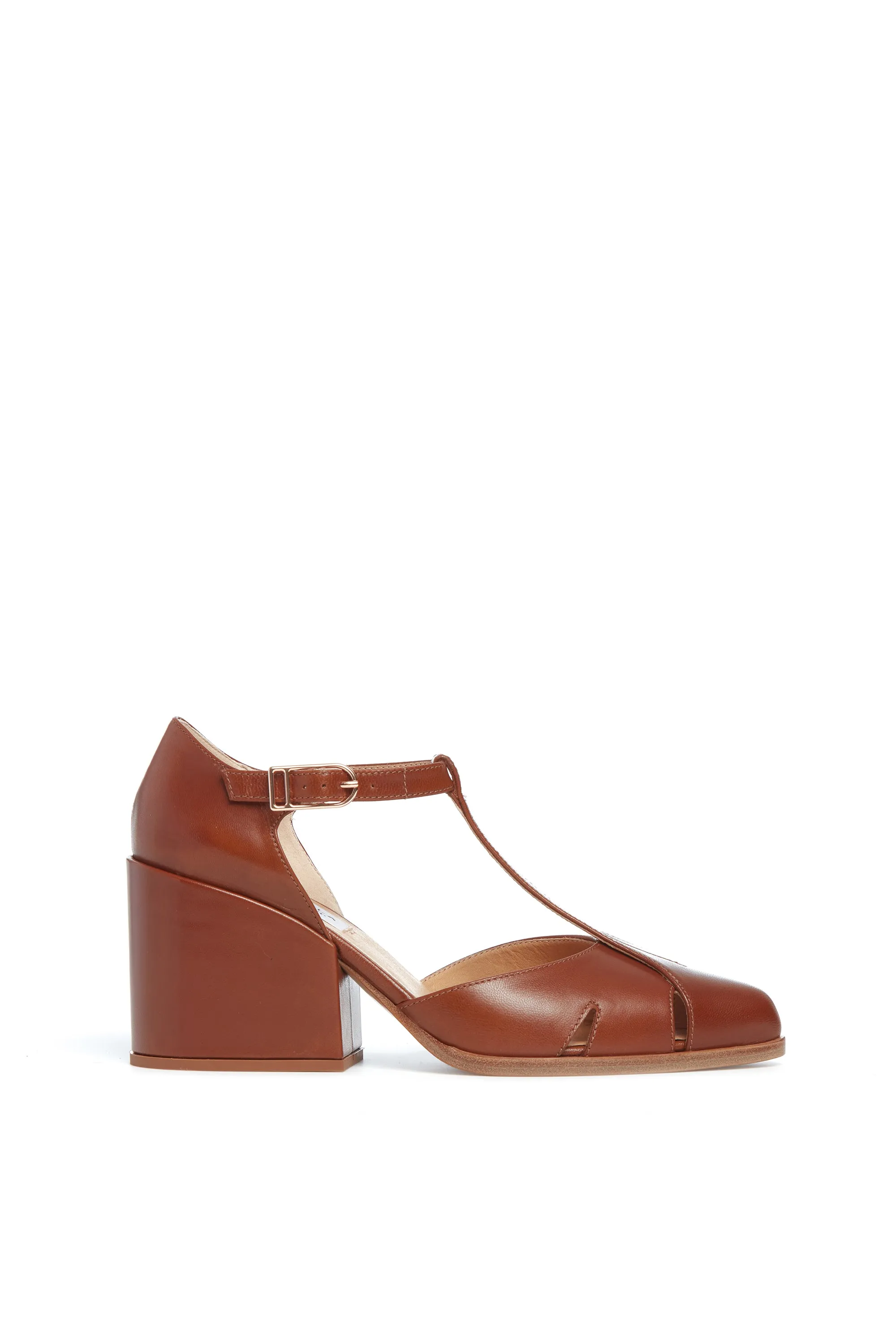 Hawes T-Strap Heel in Cognac Leather