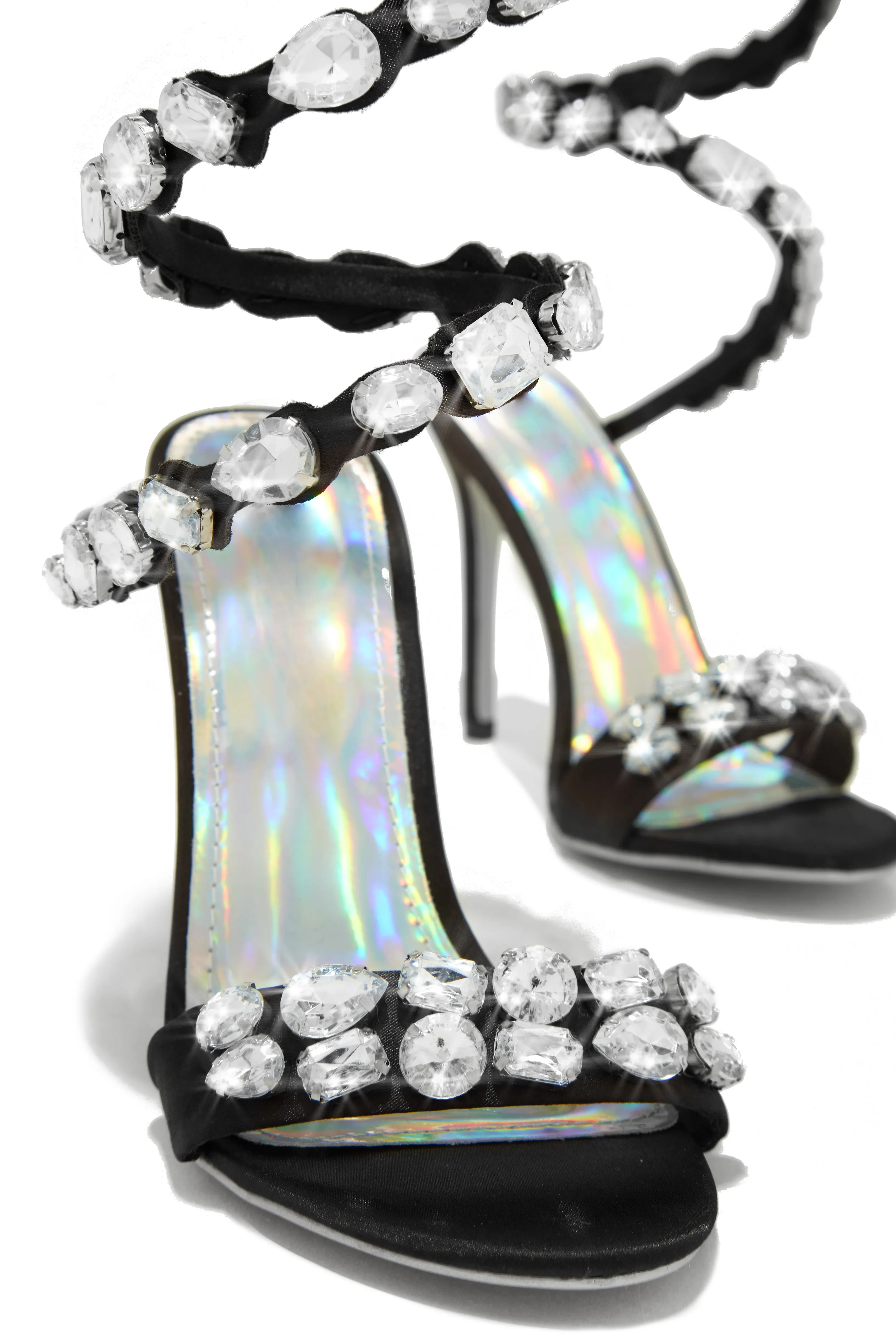 Heiress Embellished Around The Ankle Coil Heels - Black