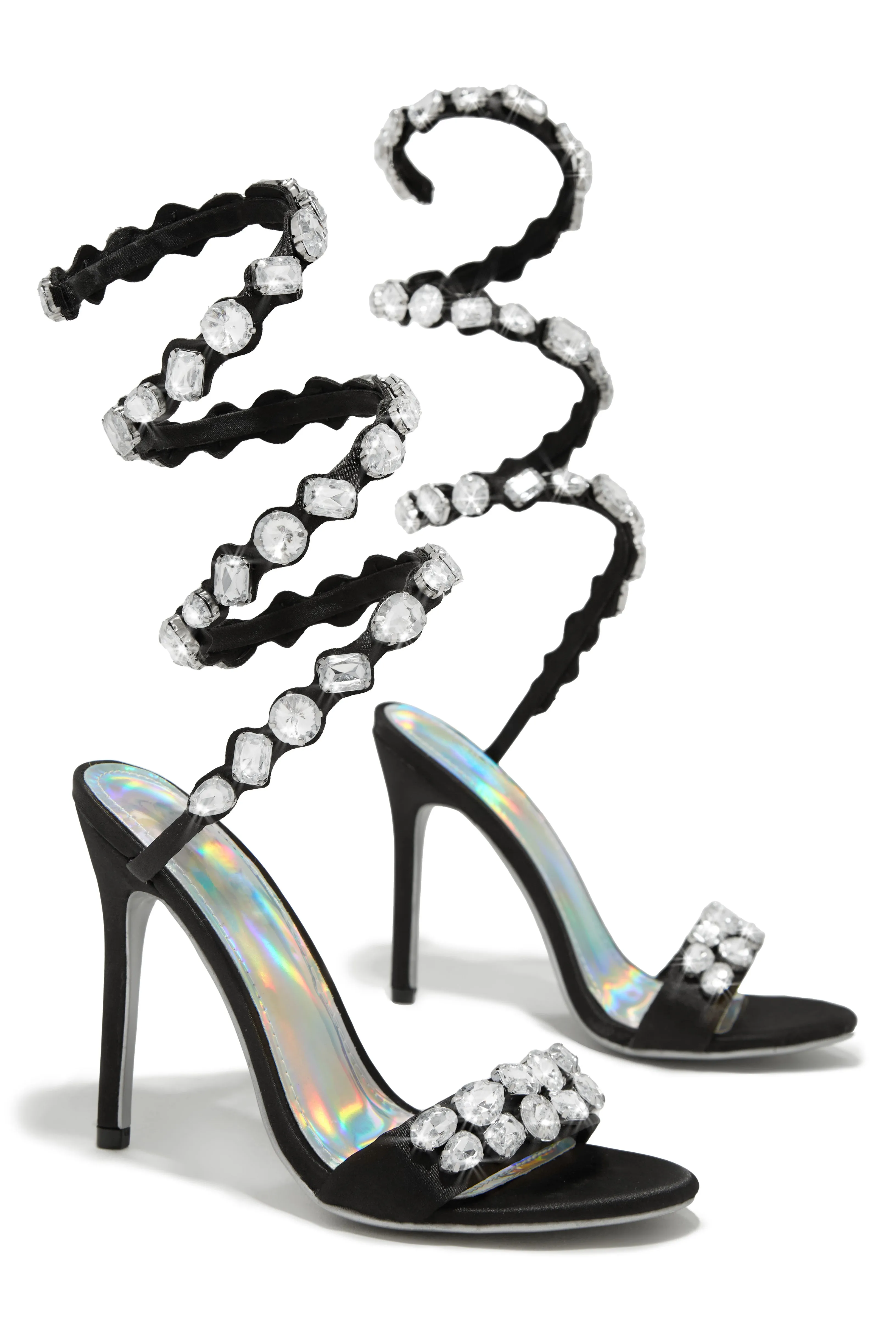 Heiress Embellished Around The Ankle Coil Heels - Black