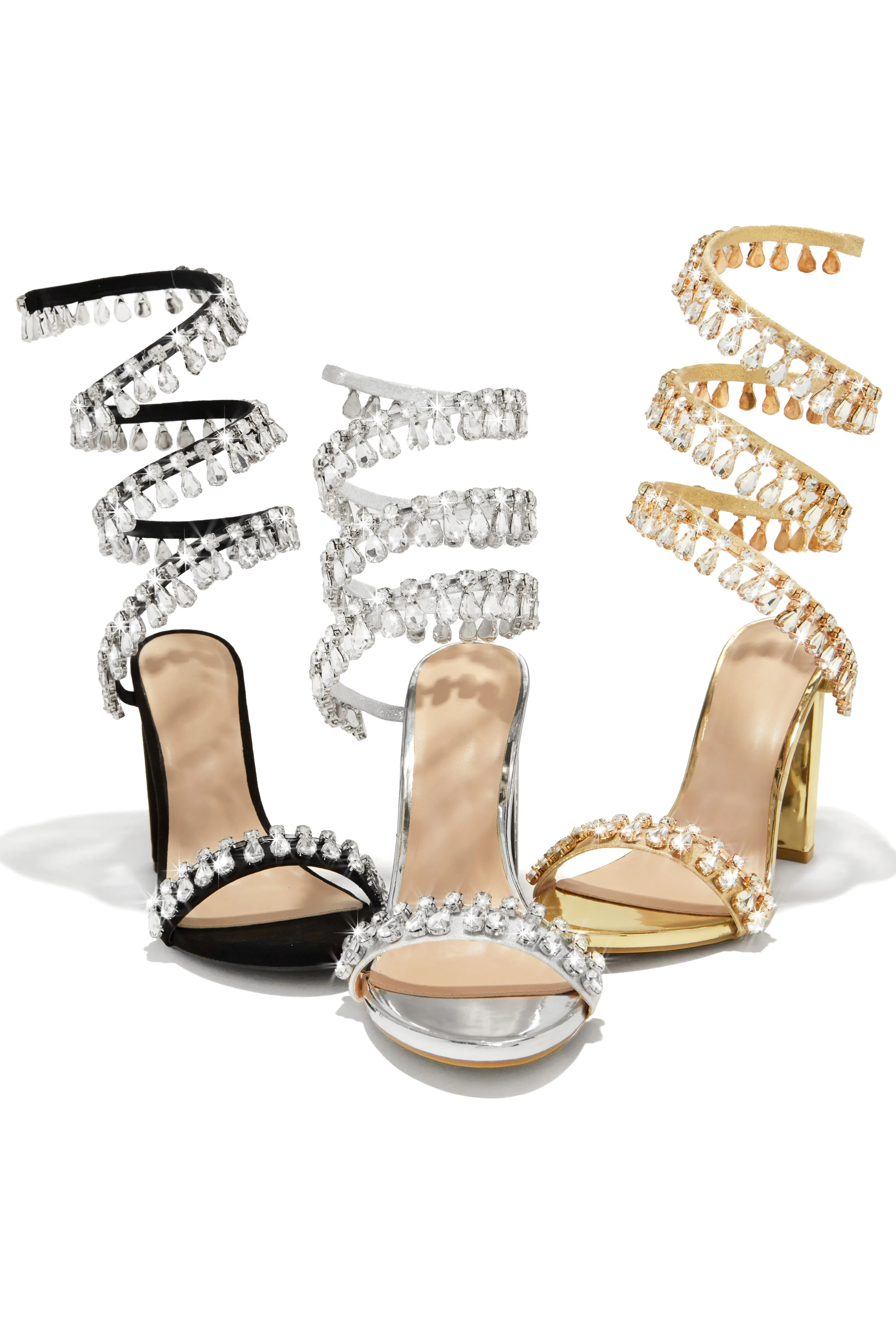 Holiday Party Embellished Around The Ankle Coil Heels - Gold