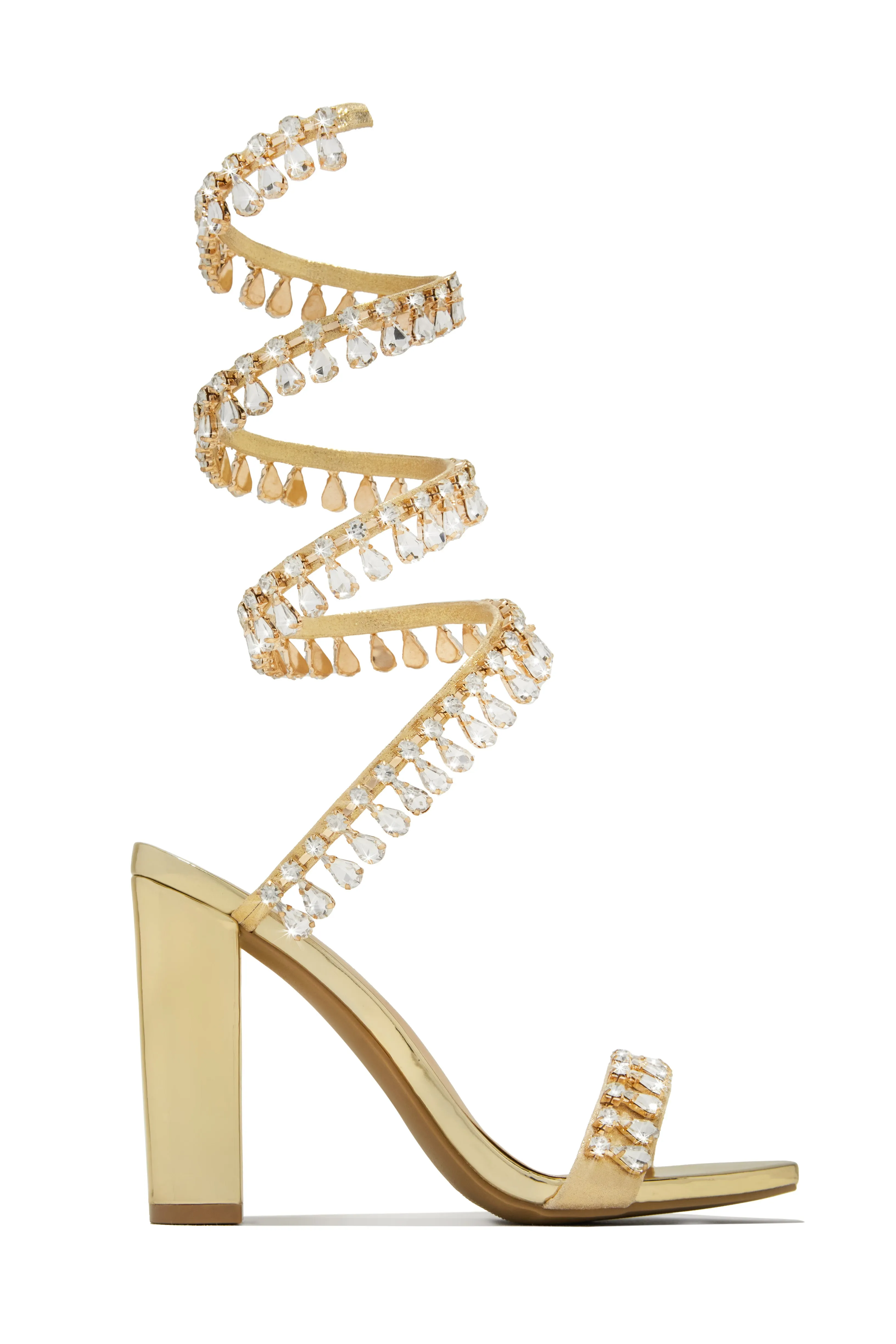 Holiday Party Embellished Around The Ankle Coil Heels - Gold